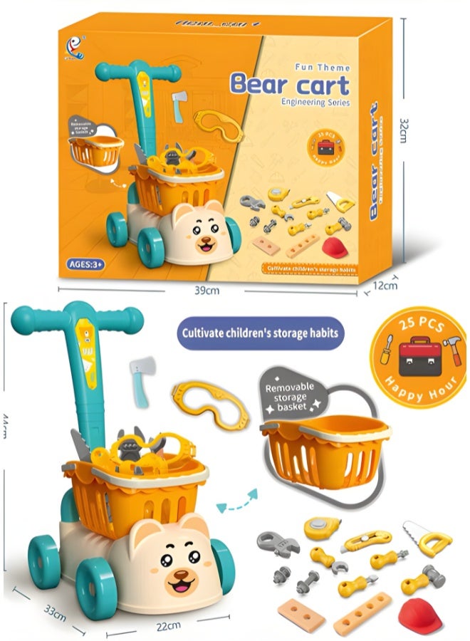 DAT Bear Cart Toy – 2-in-1 Shopping Cart with Removable Basket & 25 Pieces Tools for Kids – Fun & Interactive Engineering Toy (Ages 3+) - Image 1